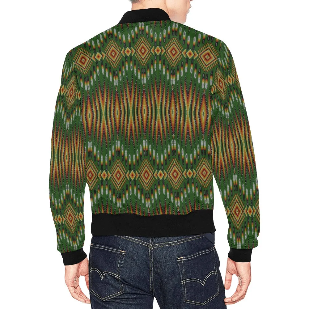 Fire Feather Green All Over Print Bomber Jacket for Men