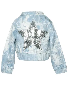 GBY Metallic Printed Sequin Star Back Bomber Jacket