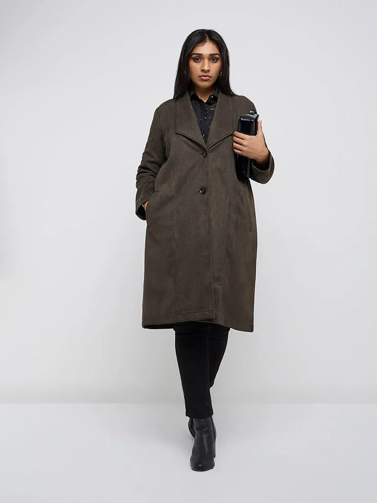 Gia Olive Faux Suede Long Coat