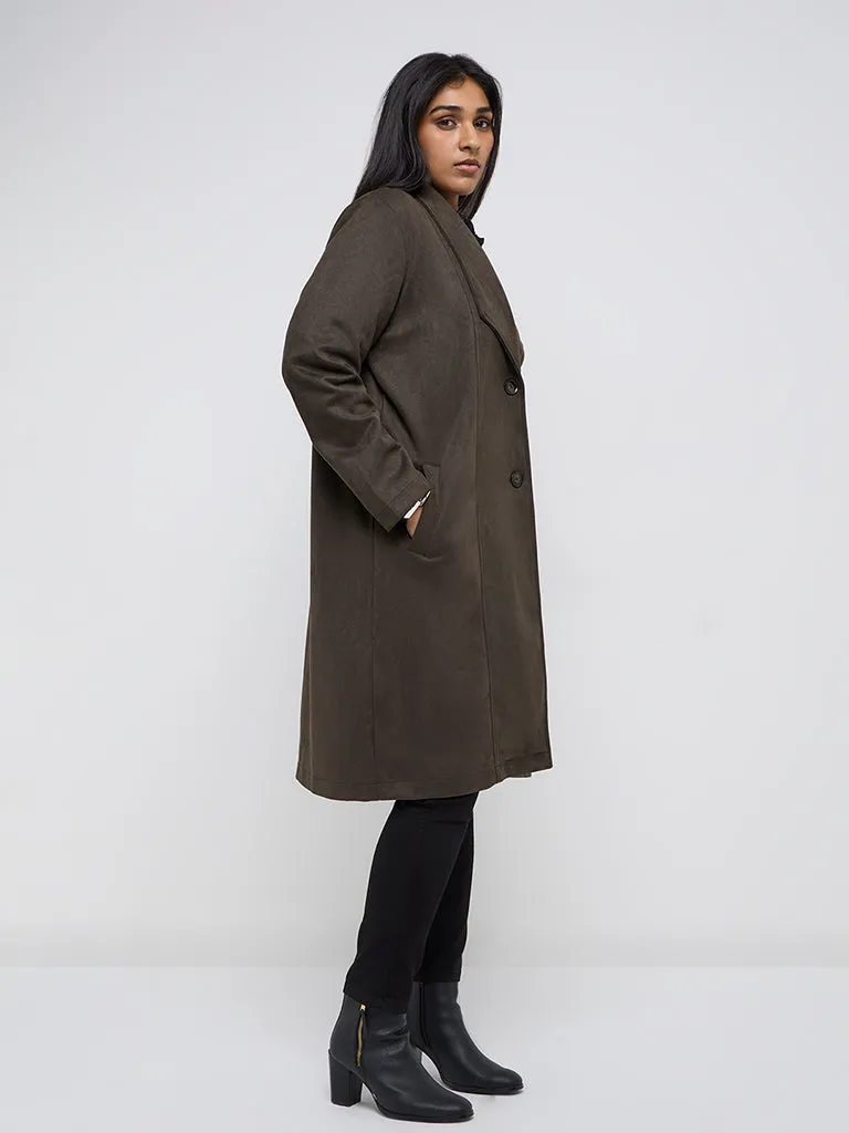 Gia Olive Faux Suede Long Coat