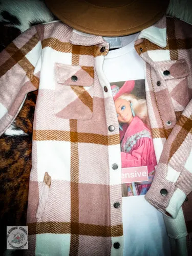 Girls Pink Plaid Fleece Shacket