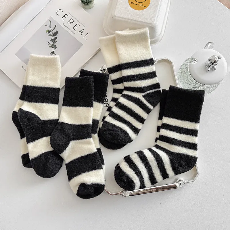 Gohobi Black and White Striped Velvet Socks