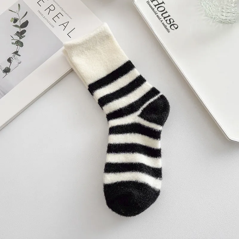 Gohobi Black and White Striped Velvet Socks