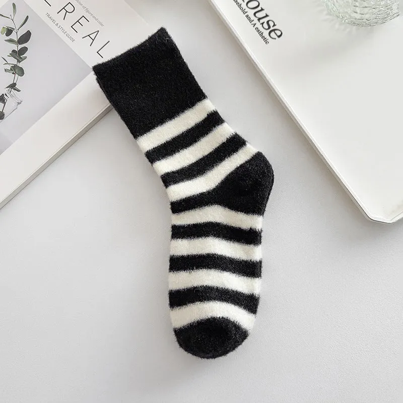 Gohobi Black and White Striped Velvet Socks