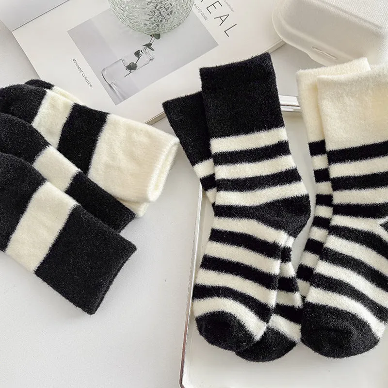 Gohobi Black and White Striped Velvet Socks