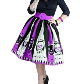 Gothic Skull Printed Pleated Long Skirt