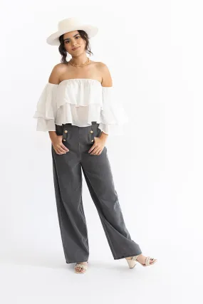 Gray Chambray Flowy Trouser