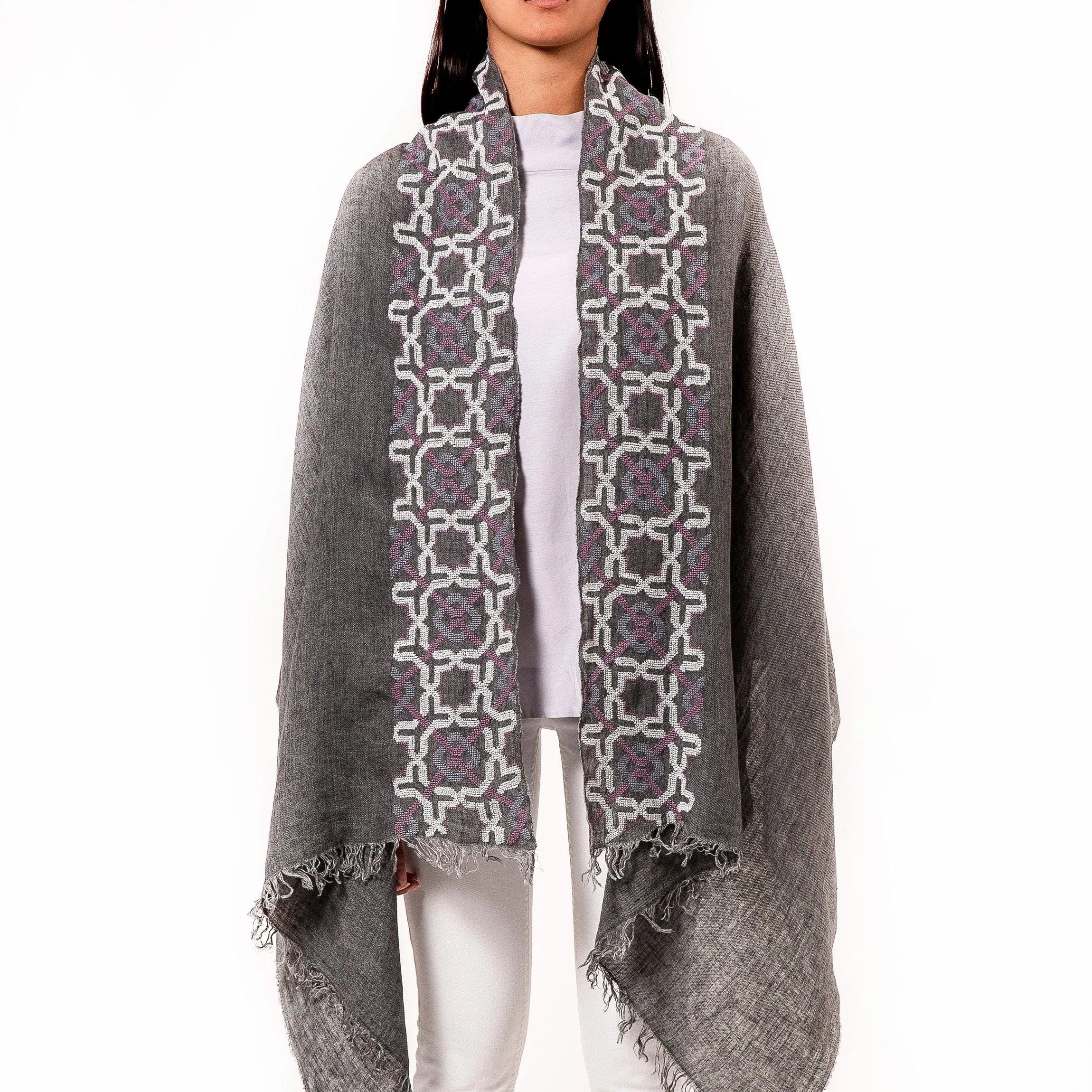 GRAY LINEN SHAWL ROCK MAUVE ALHAMBRA