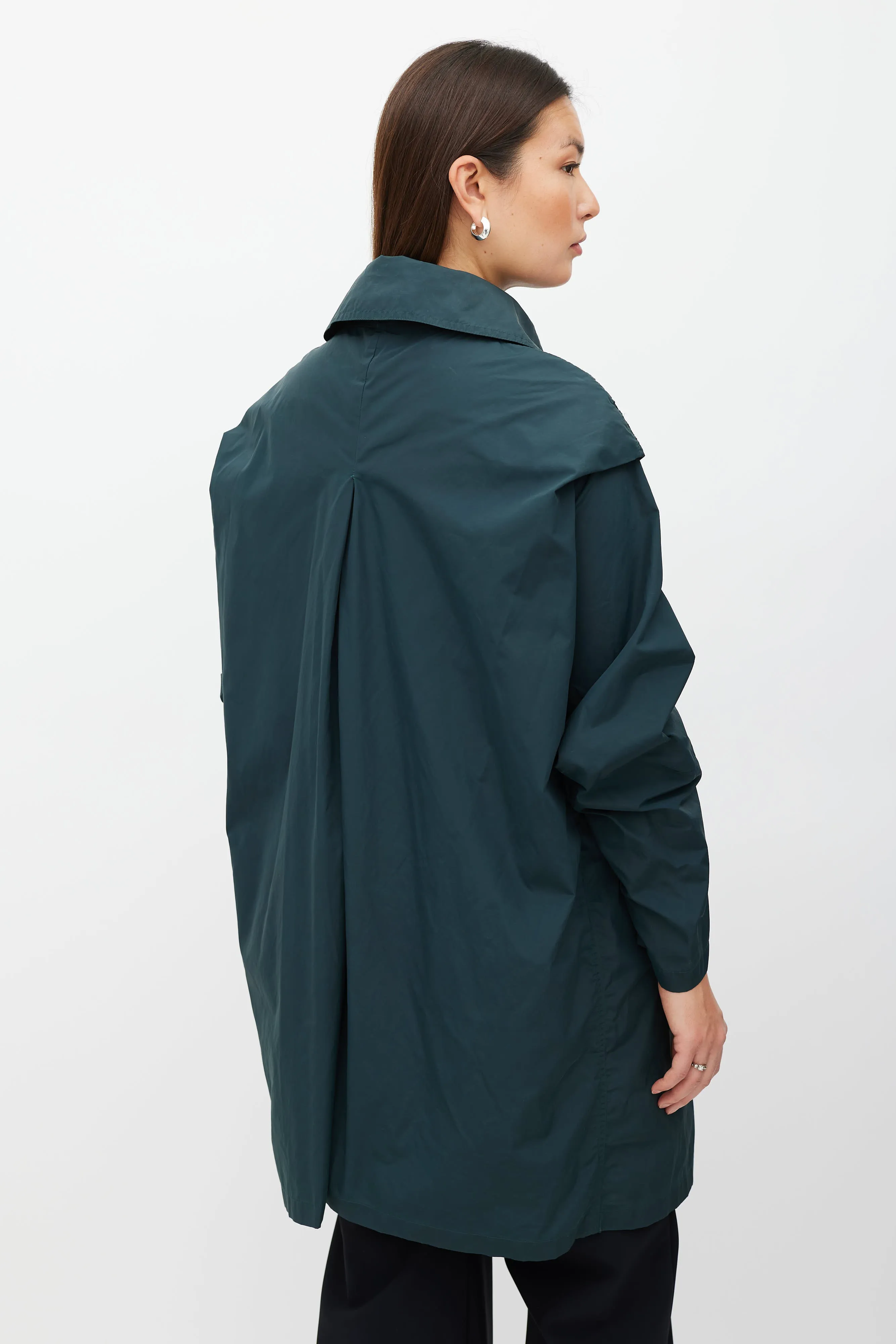 Green Nylon Blend Trench Coat