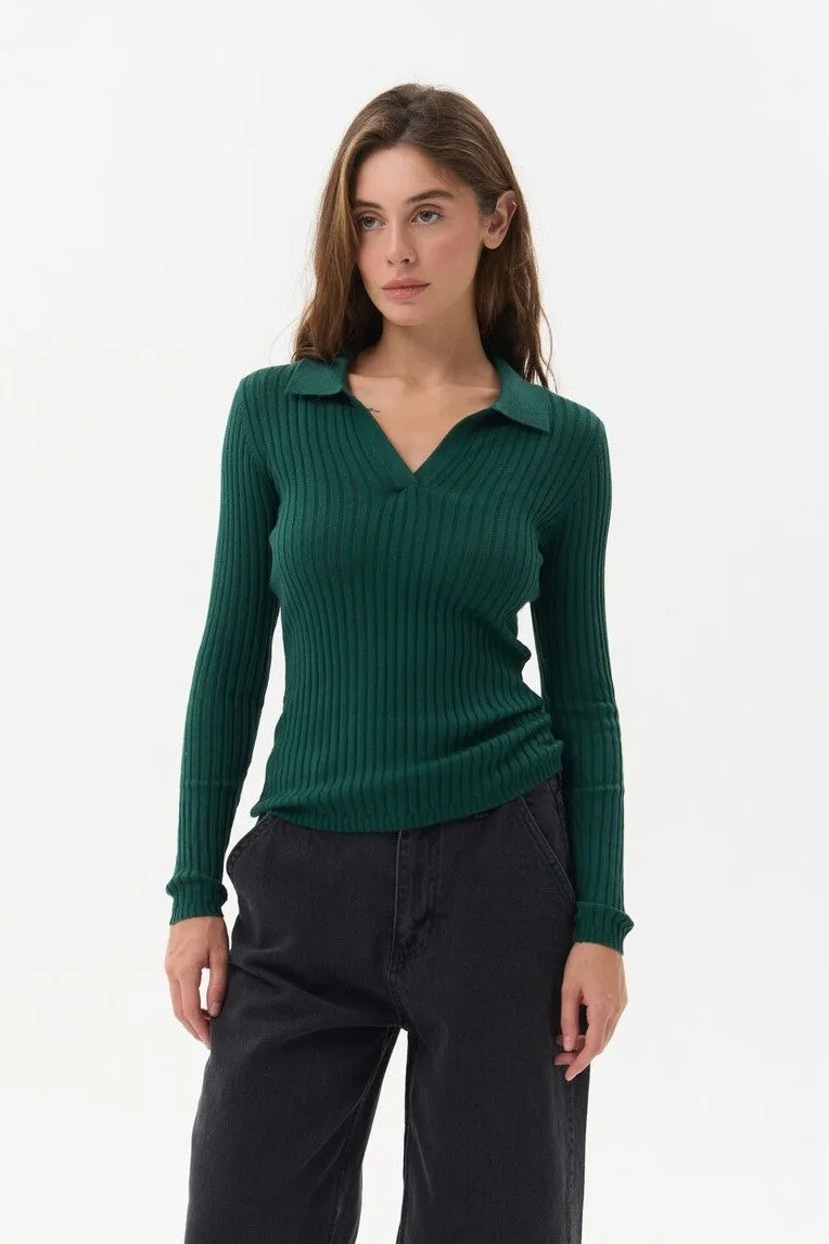 Green Polo Collar Long Sleeve