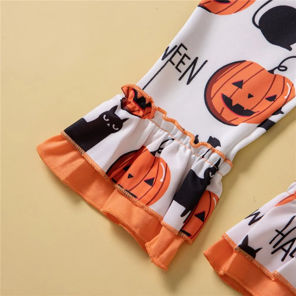 Halloween Girls Clothes Long-sleeved T-shirt   Flared Trousers Set Wholesale Girls Clothes