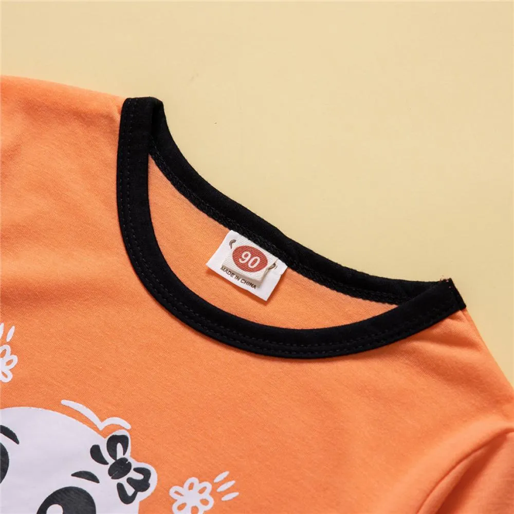 Halloween Girls Clothes Long-sleeved T-shirt   Flared Trousers Set Wholesale Girls Clothes