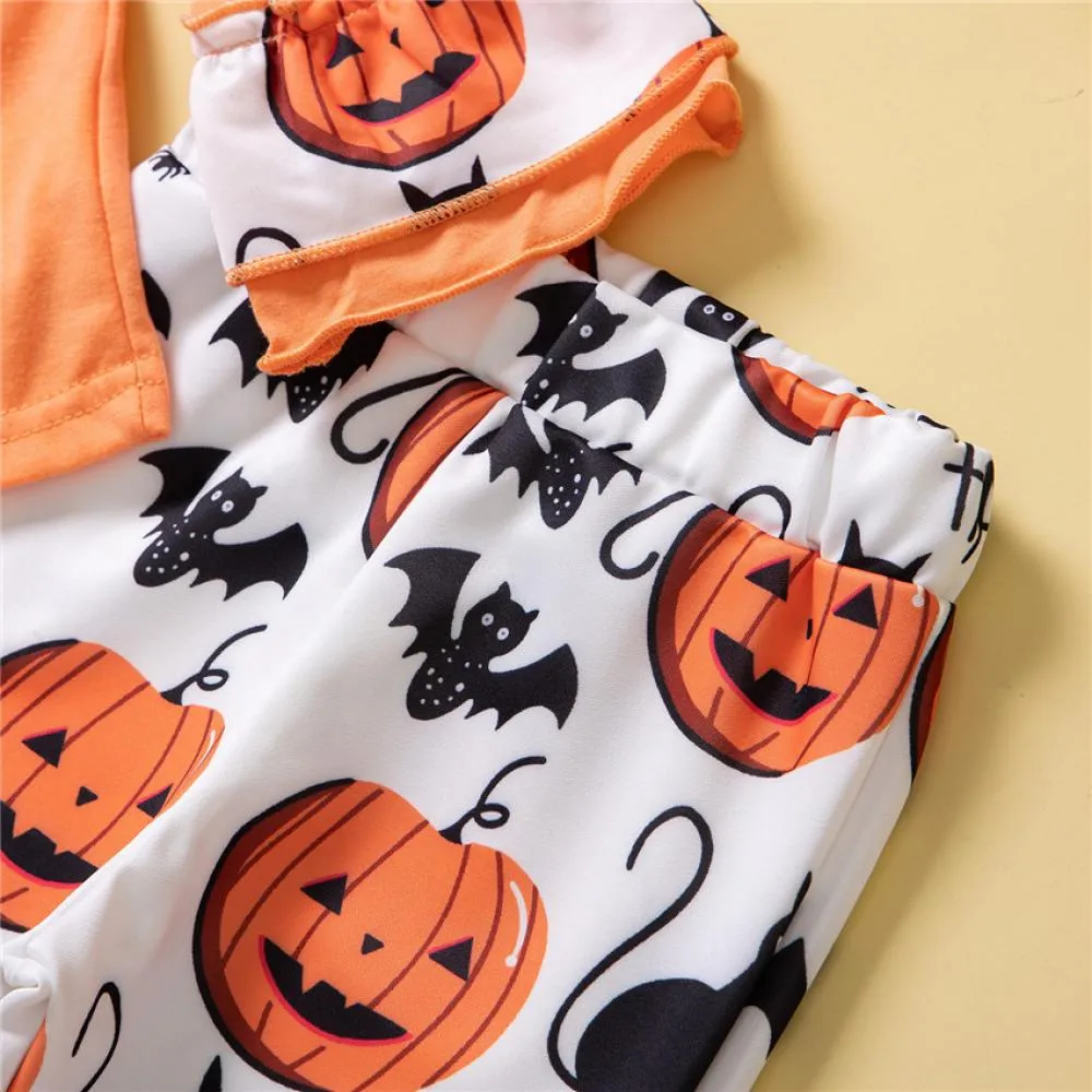 Halloween Girls Clothes Long-sleeved T-shirt   Flared Trousers Set Wholesale Girls Clothes