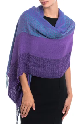 Hand Woven Striped Alpaca Blend Shawl from Peru - Serene Radiance | NOVICA