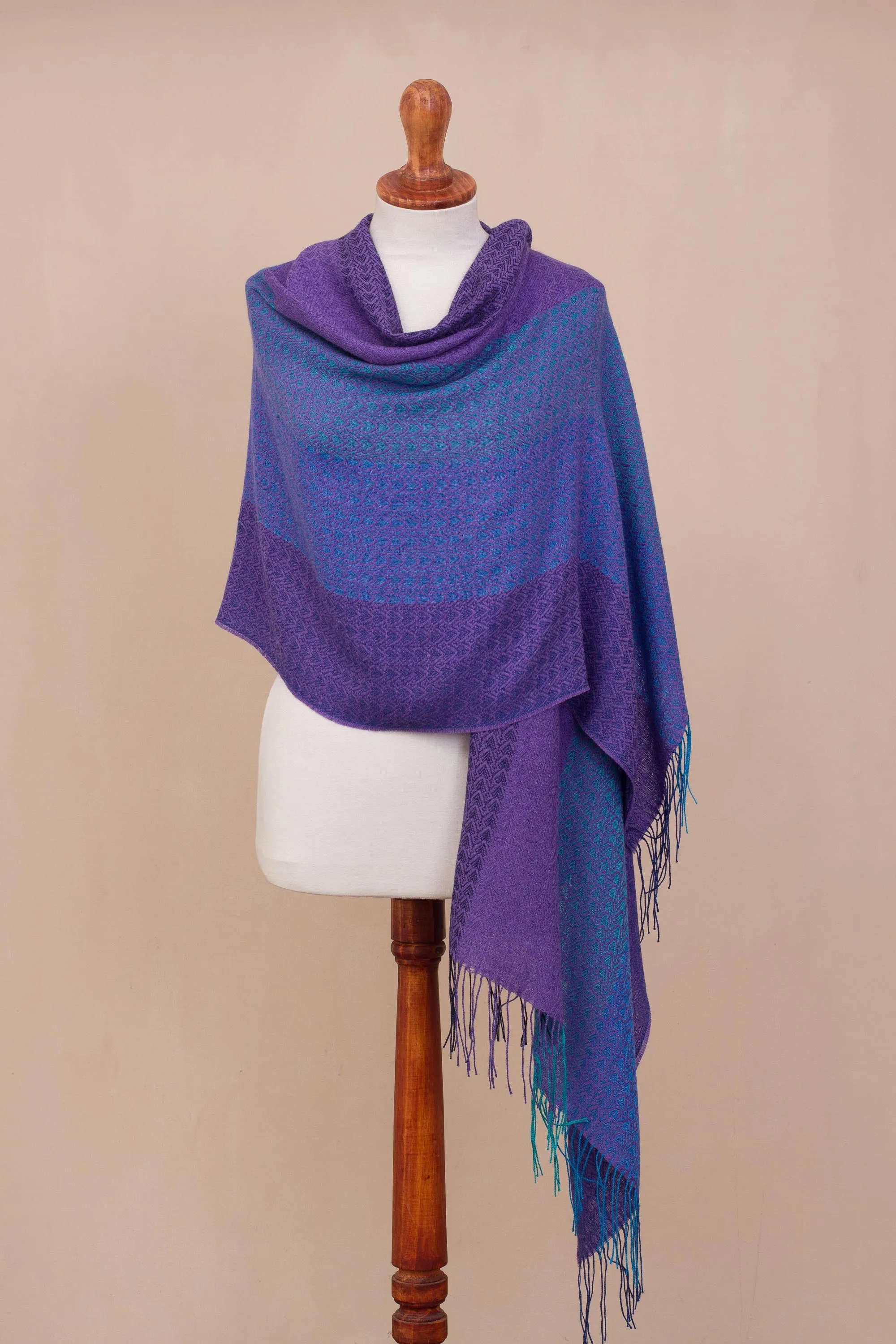 Hand Woven Striped Alpaca Blend Shawl from Peru - Serene Radiance | NOVICA