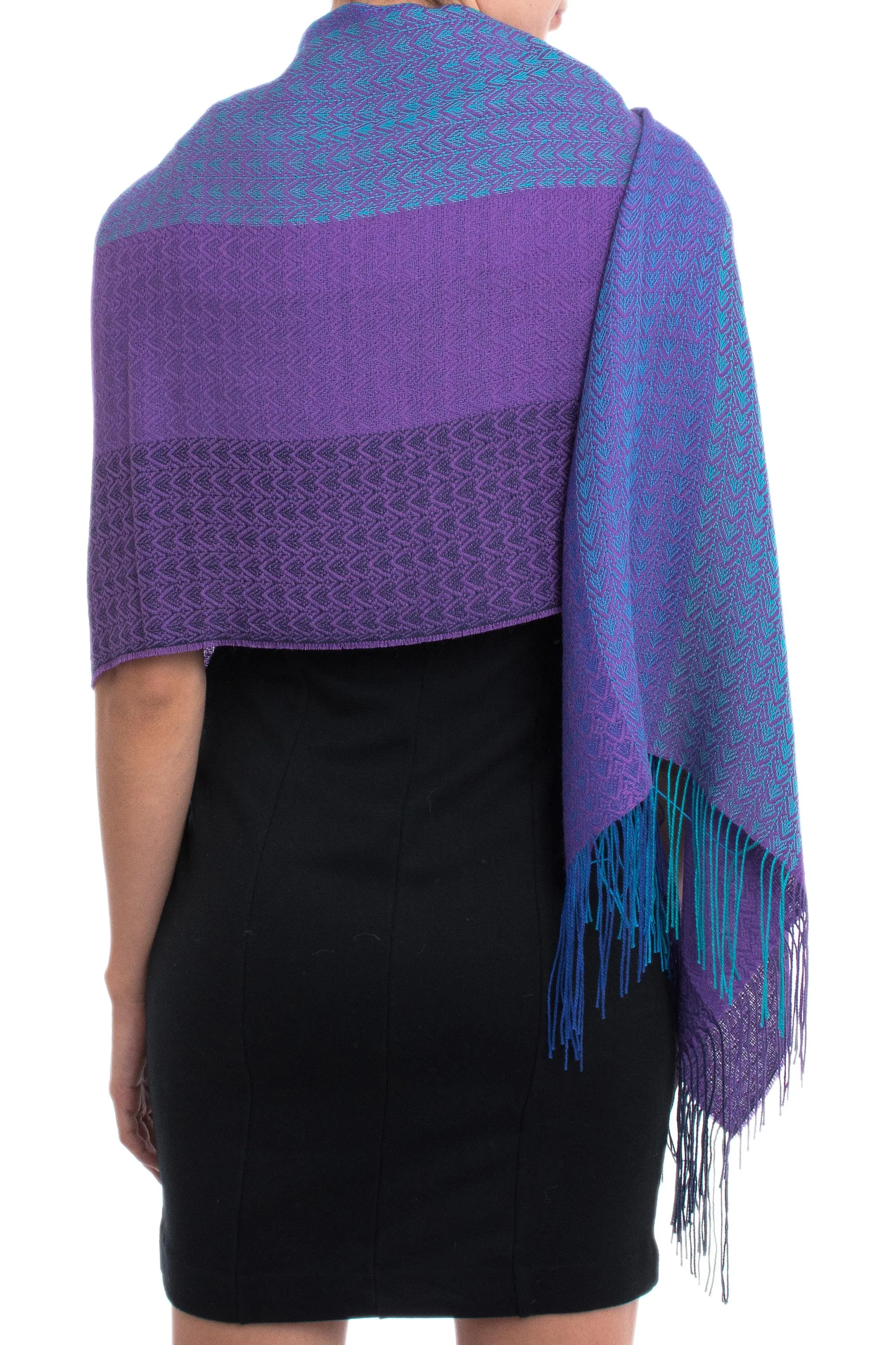 Hand Woven Striped Alpaca Blend Shawl from Peru - Serene Radiance | NOVICA