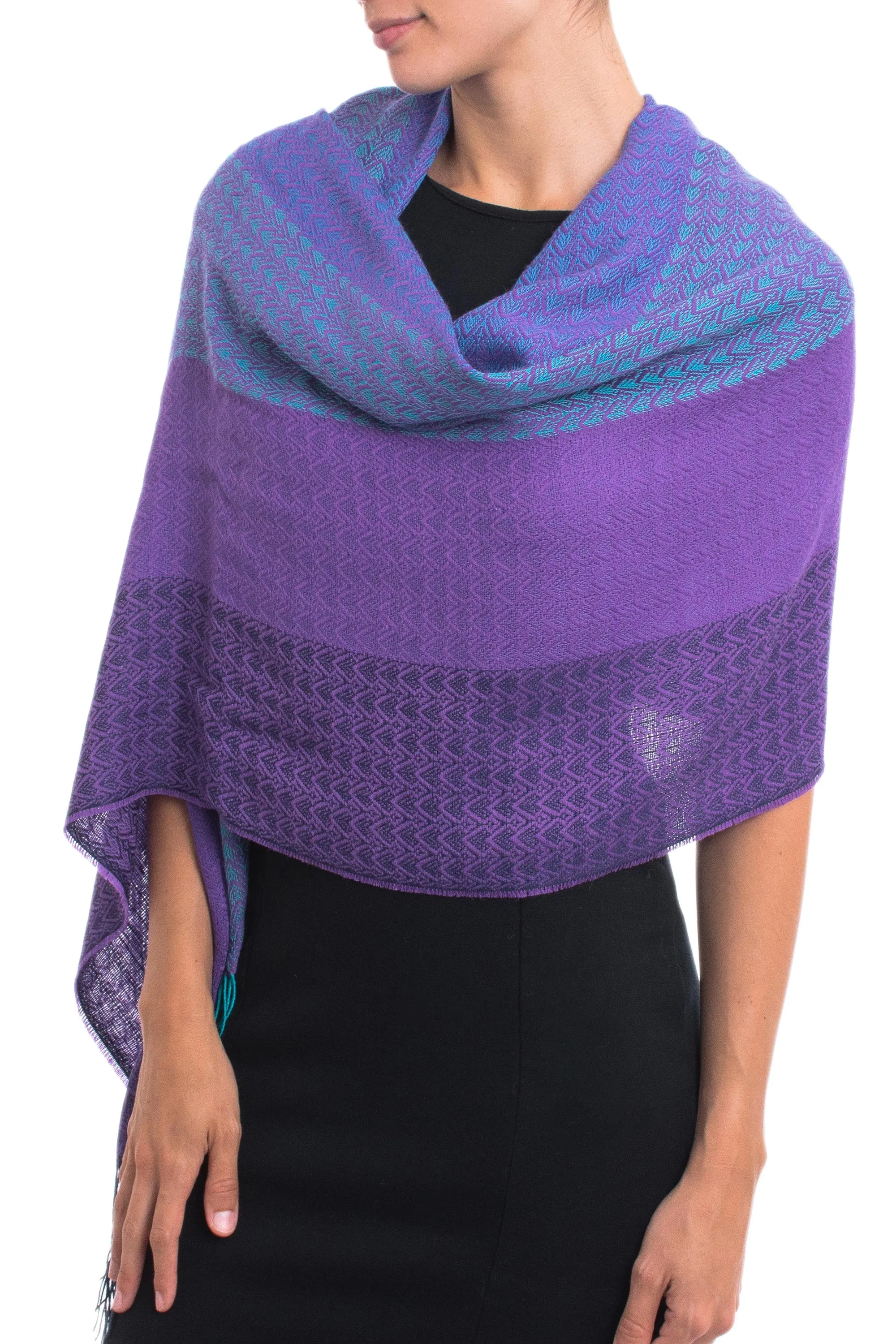 Hand Woven Striped Alpaca Blend Shawl from Peru - Serene Radiance | NOVICA