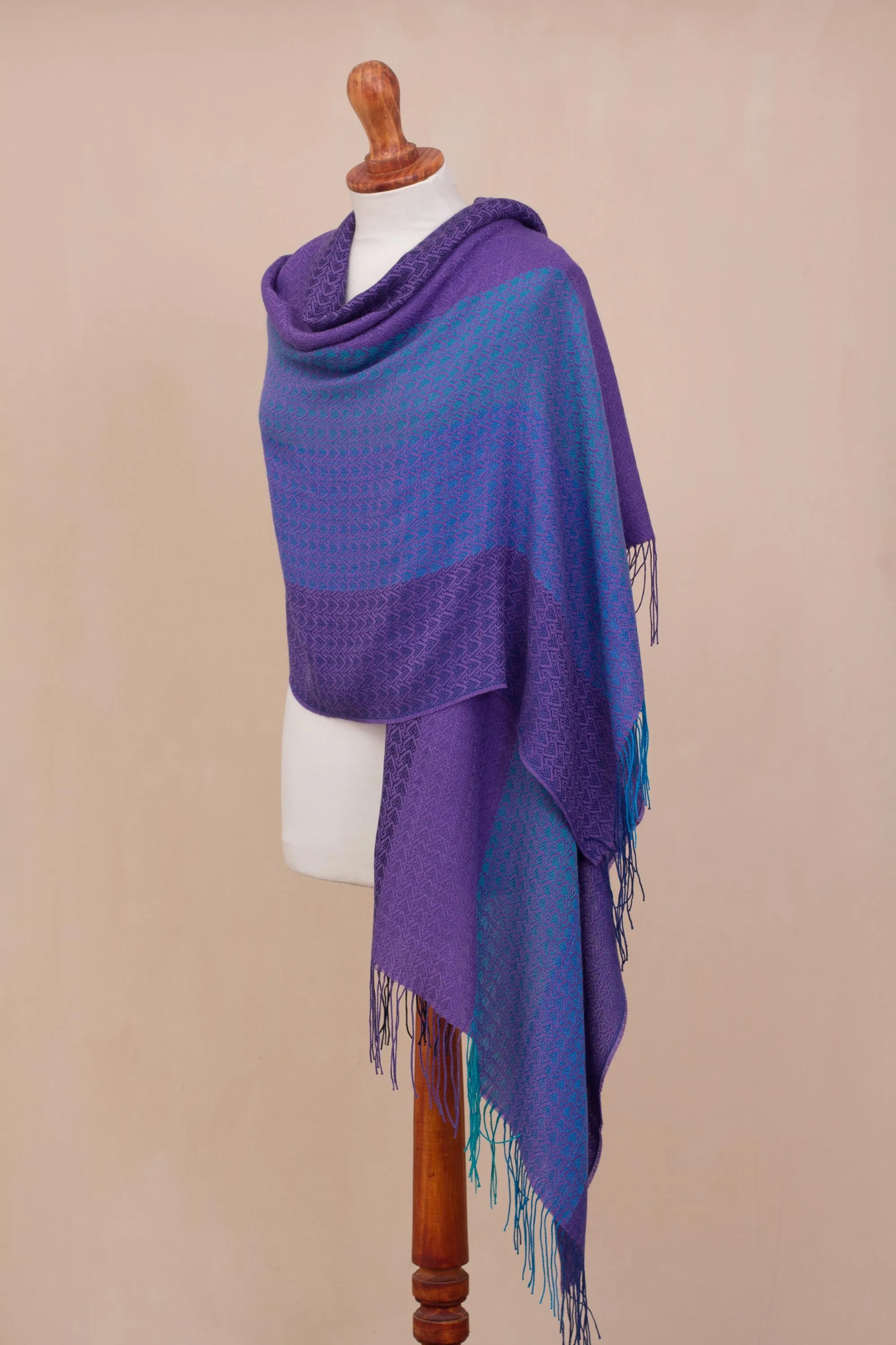 Hand Woven Striped Alpaca Blend Shawl from Peru - Serene Radiance | NOVICA