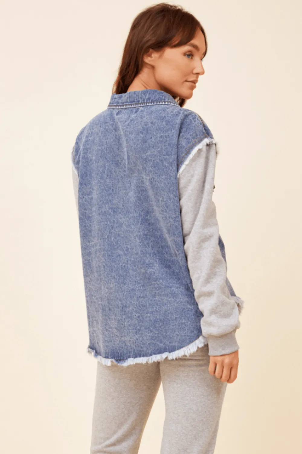 Heathered Grey / Washed Blue Denim Fleece Combo Shacket