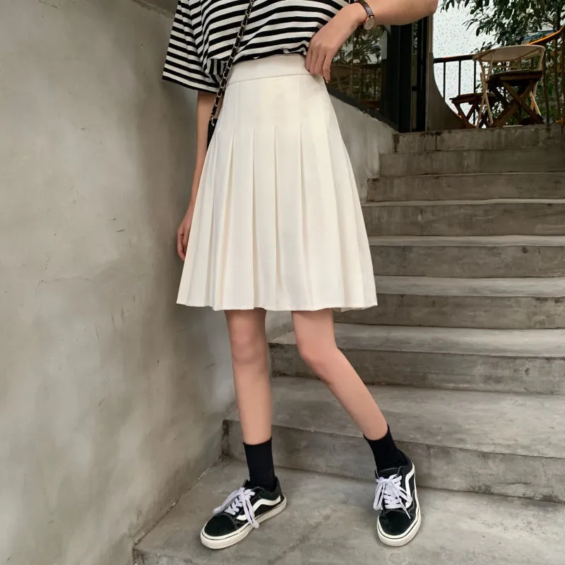 High Waist Summer Knee-length Preppy Style Harajuku Street Pleated Skirt