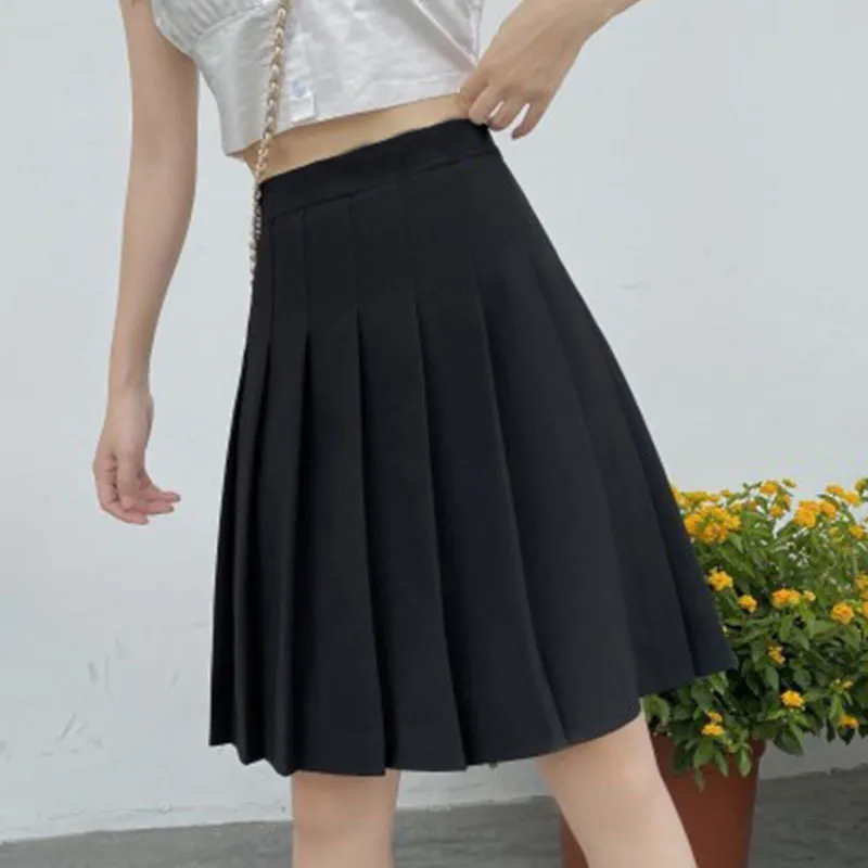 High Waist Summer Knee-length Preppy Style Harajuku Street Pleated Skirt