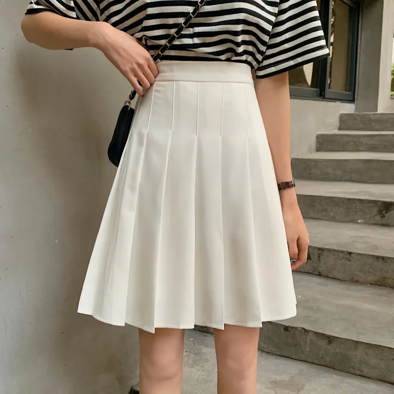 High Waist Summer Knee-length Preppy Style Harajuku Street Pleated Skirt