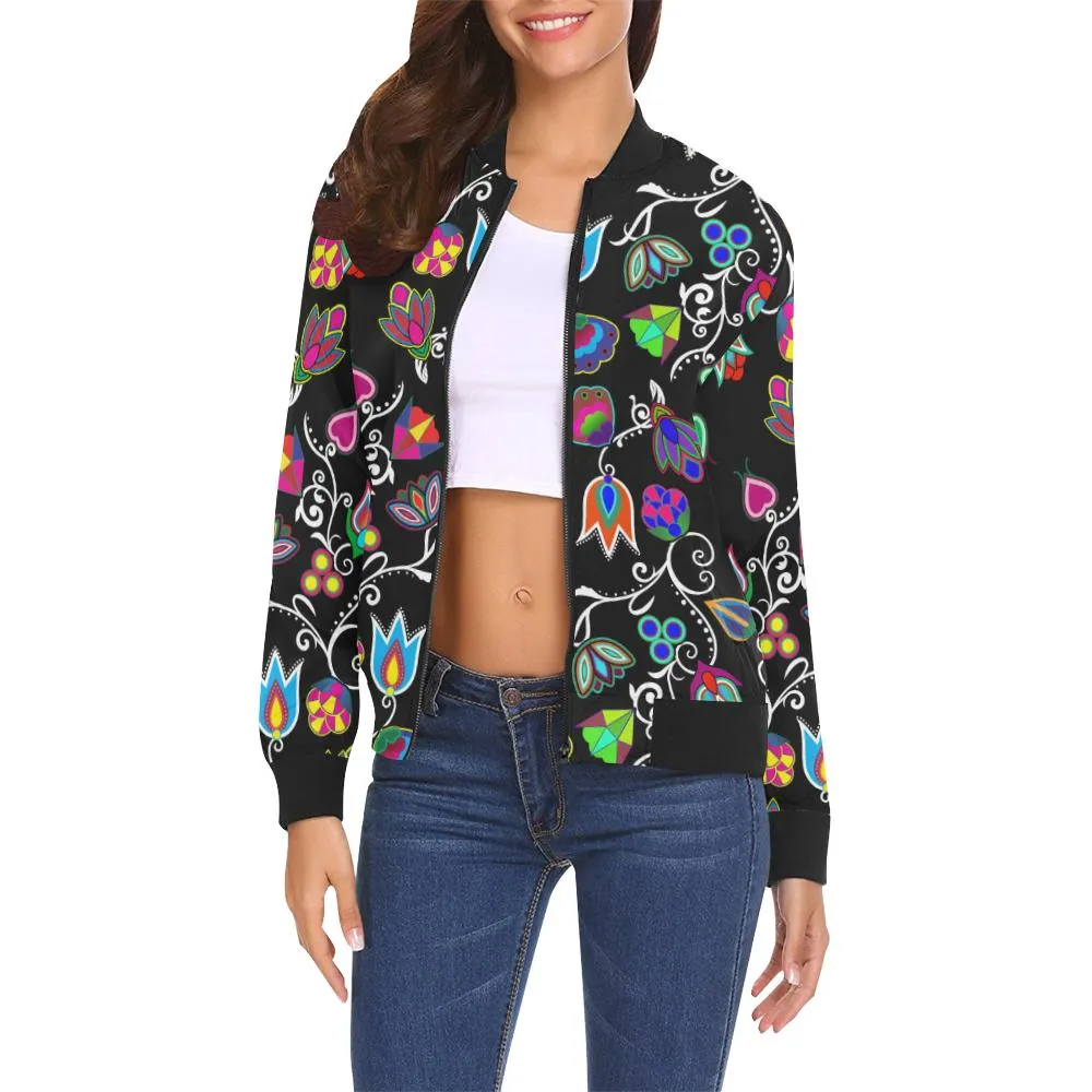 Indigenous Paisley Black Bomber Jacket for Women