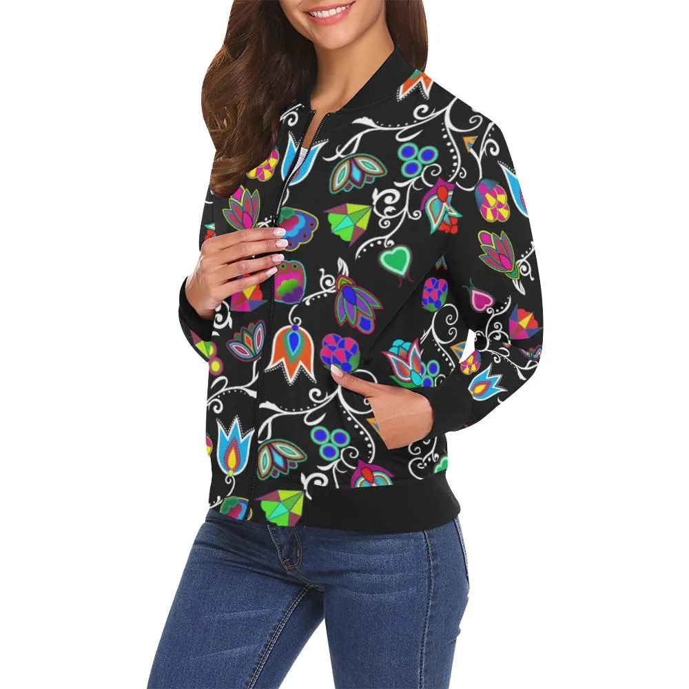 Indigenous Paisley Black Bomber Jacket for Women