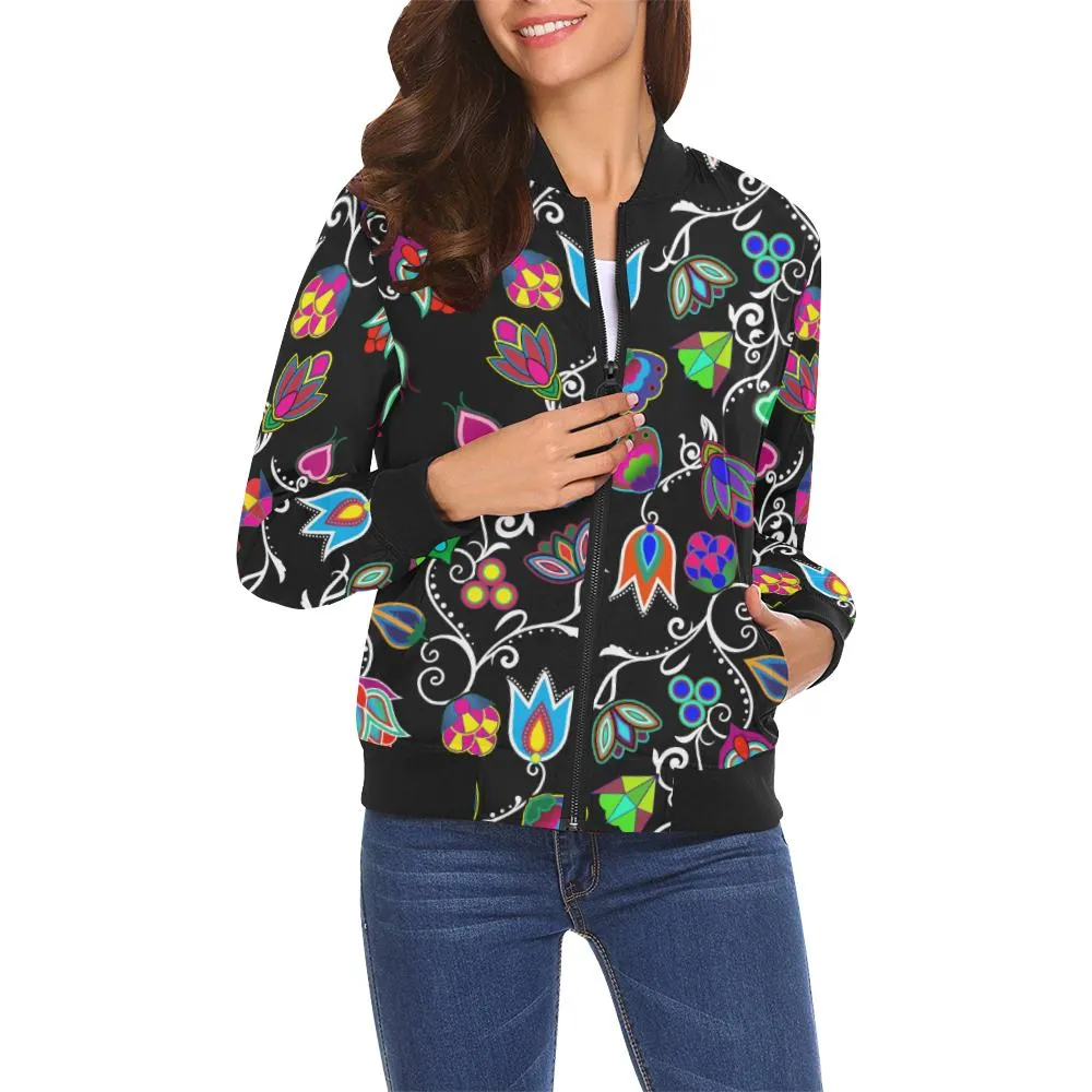 Indigenous Paisley Black Bomber Jacket for Women