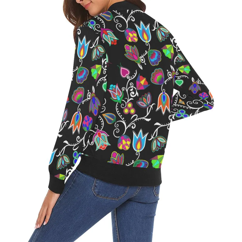 Indigenous Paisley Black Bomber Jacket for Women