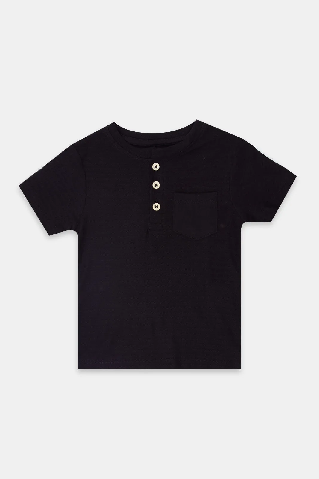 Infant Boys Black Henley Jacquard T-Shirt