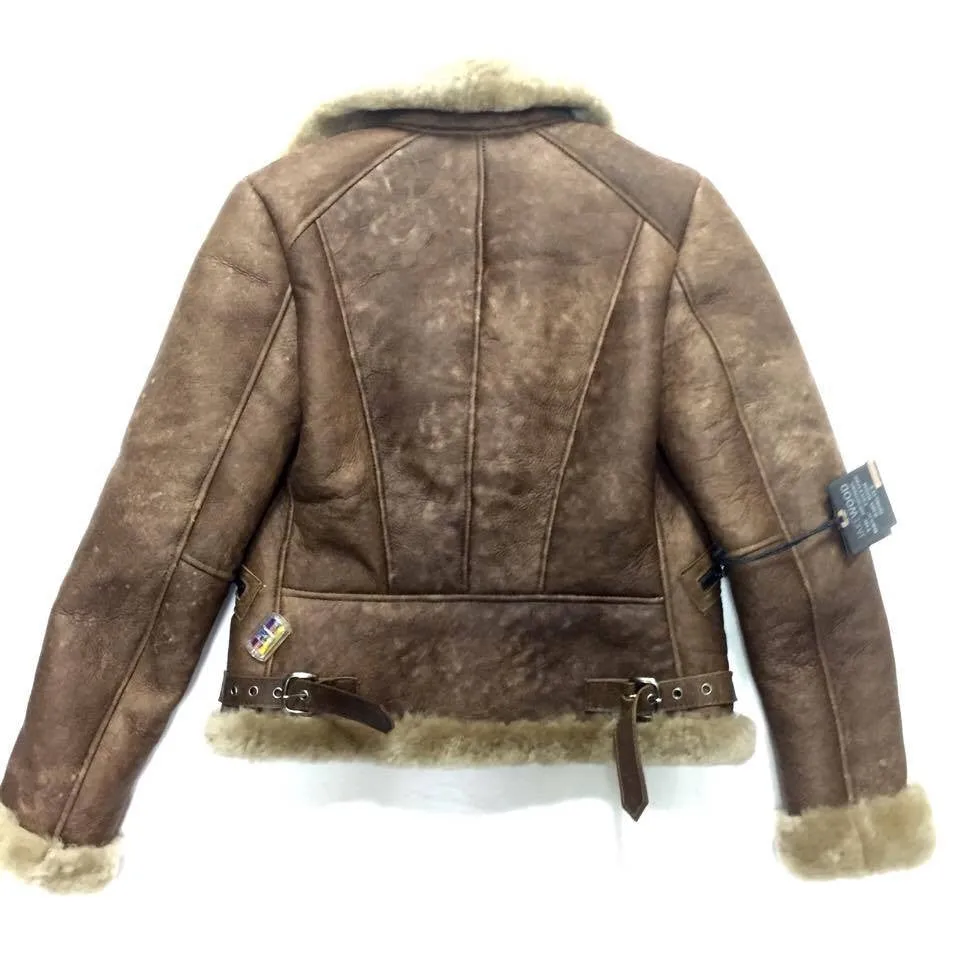 Jakewood Ladies Chocolate Shearling Biker Bomber