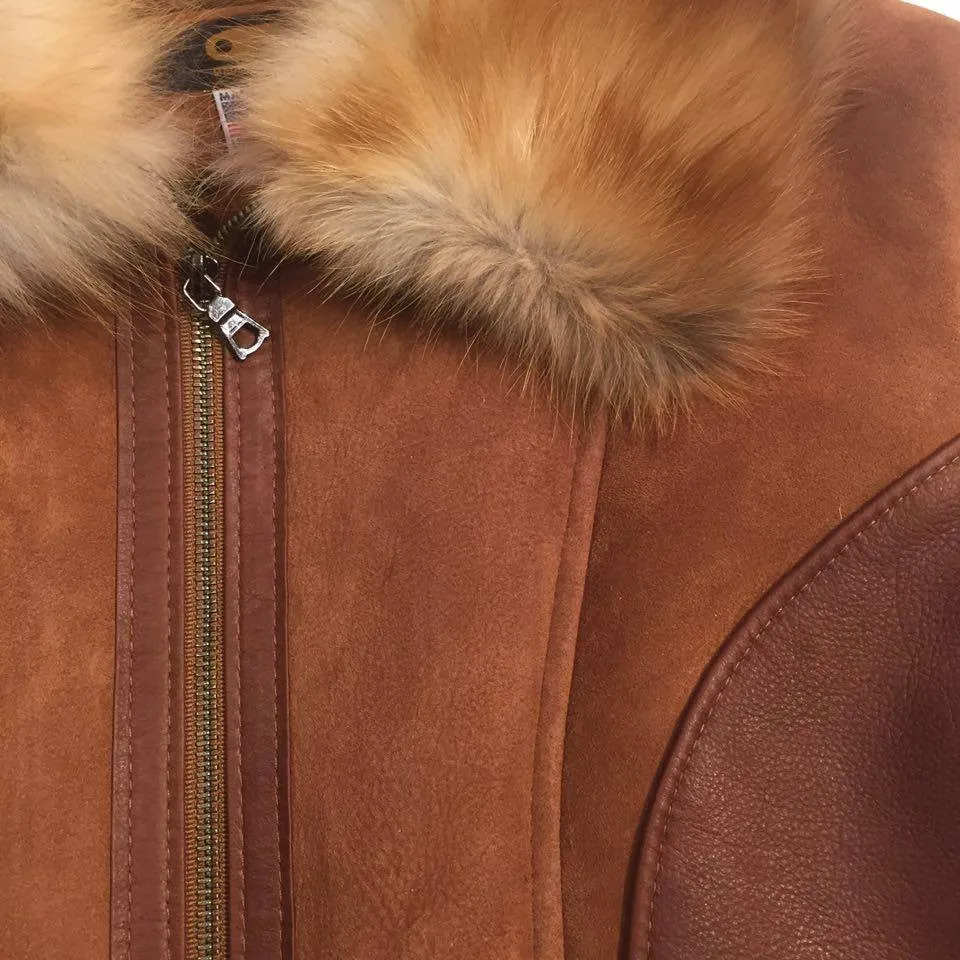 Jakewood Tobacco Red Fox Collar Shearling