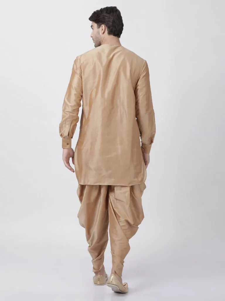 Jashvi Men's Gold Cotton Blend Kurta and Dhoti Pant Set