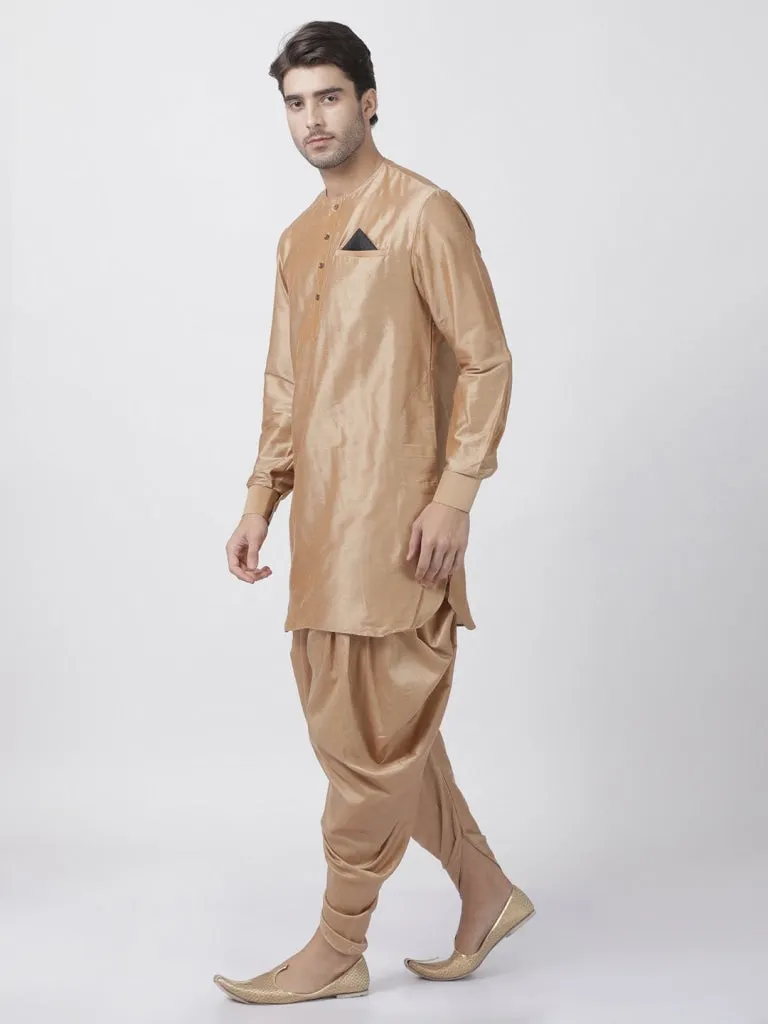 Jashvi Men's Gold Cotton Blend Kurta and Dhoti Pant Set