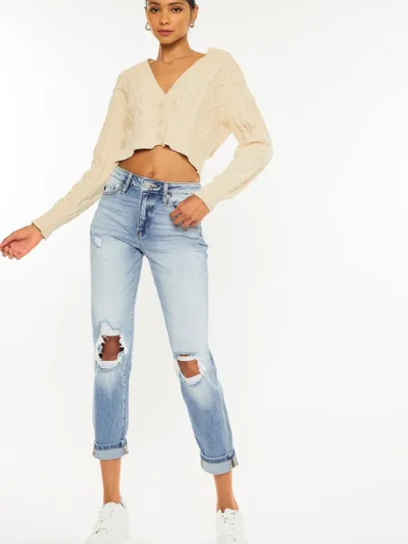 KanCan High Rise Cuffed Hem Mom Jean