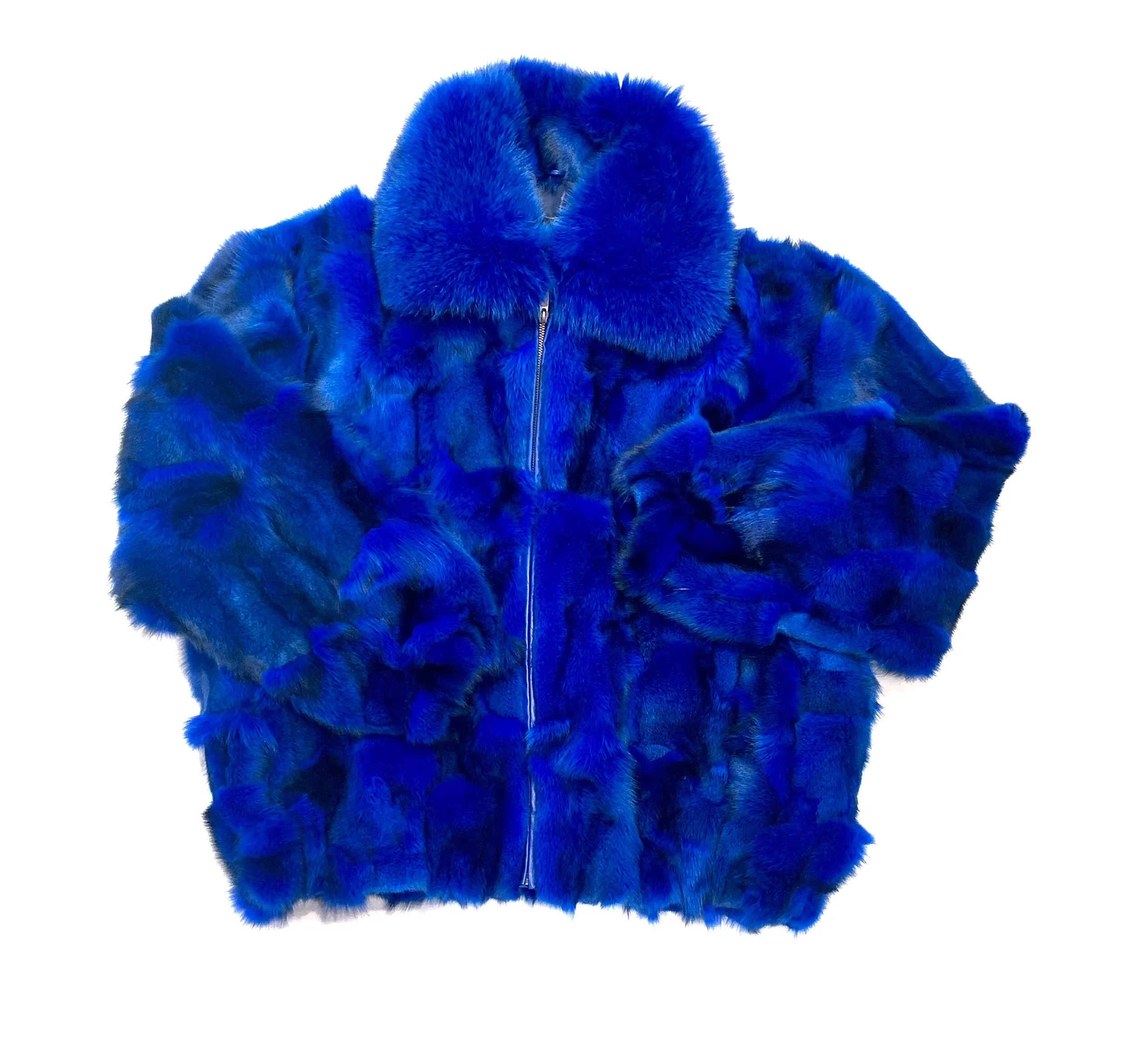 Kashani Men's Royal Blue Fox Fox Bomber  Coat