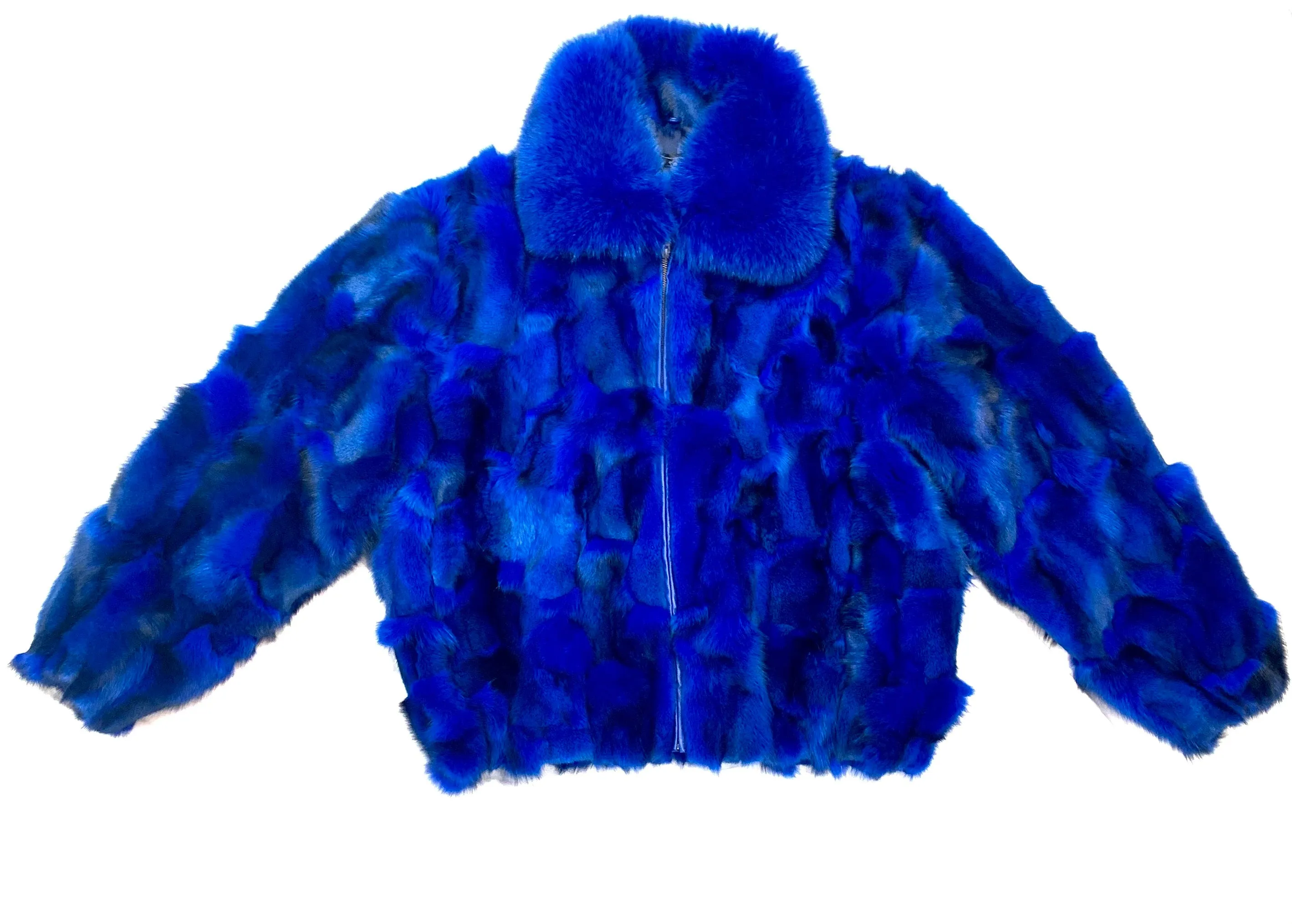 Kashani Men's Royal Blue Fox Fox Bomber  Coat