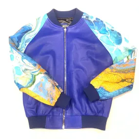 Kashani Men's  Two Tone Ocean Blue Lambskin Varsity Jacket