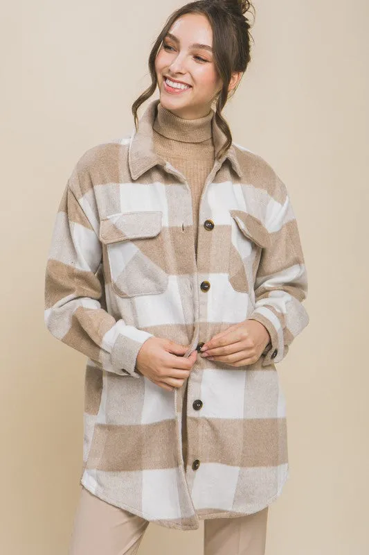 Khaki Plaid Bust Pocket Shacket