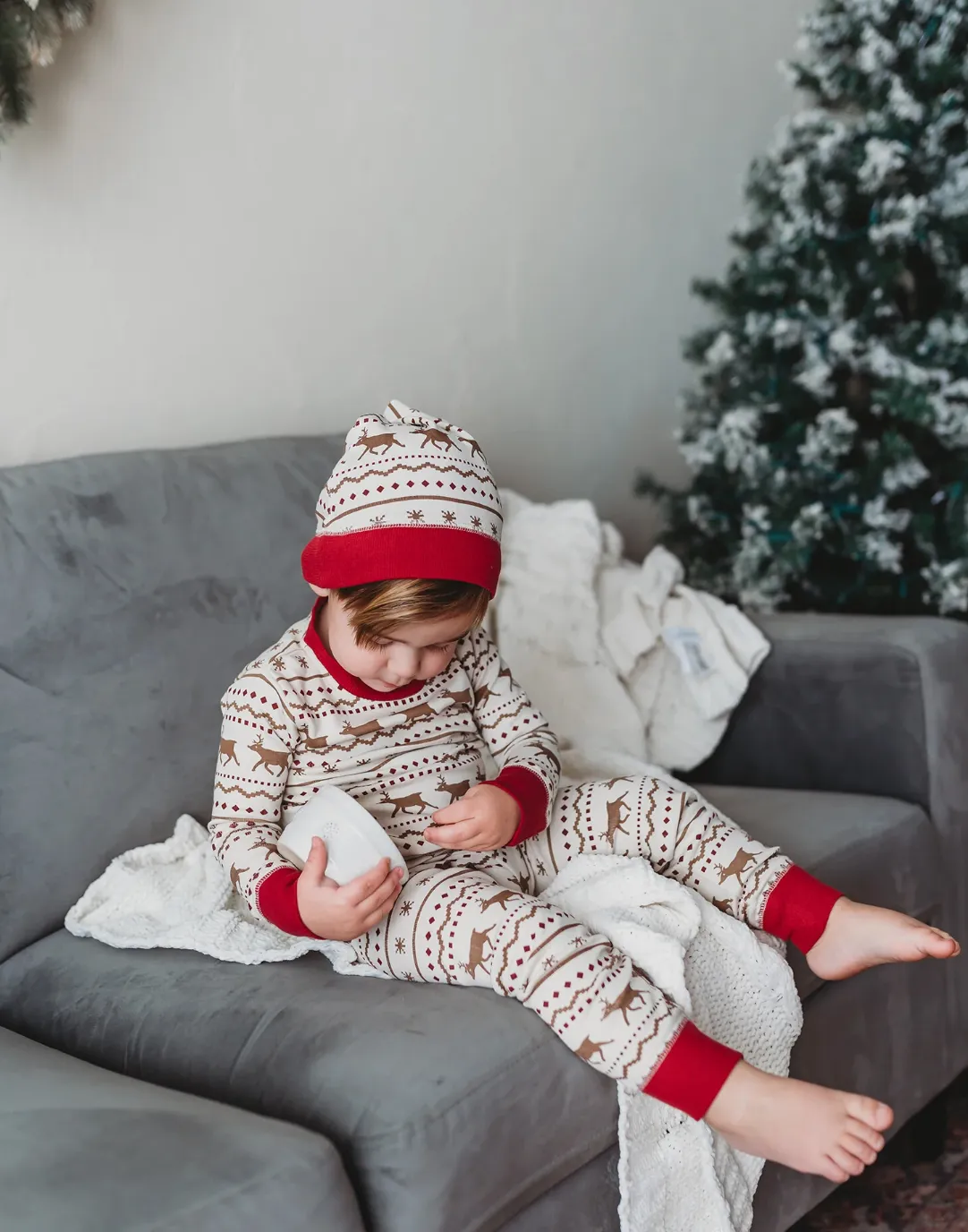 Kids' Organic Holiday PJ & Cap Set