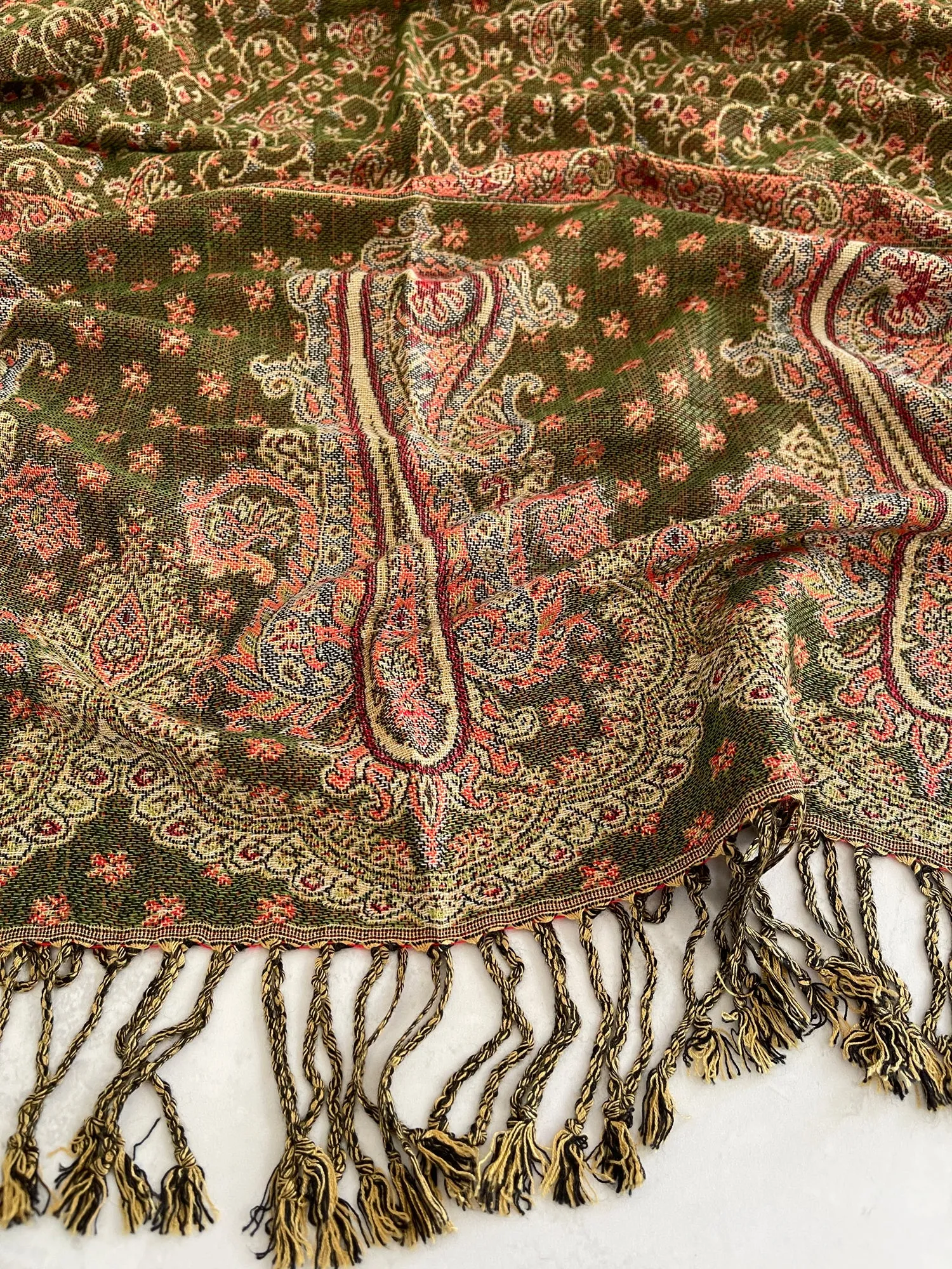 LARGE GREEN REVERSIBLE MULTI COLOUR PAISLEY PRINT PASHMINA SHAWL SCARF WRAP