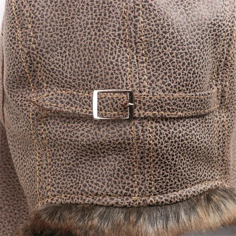 Leather Aviator Winter Hat With Goggles