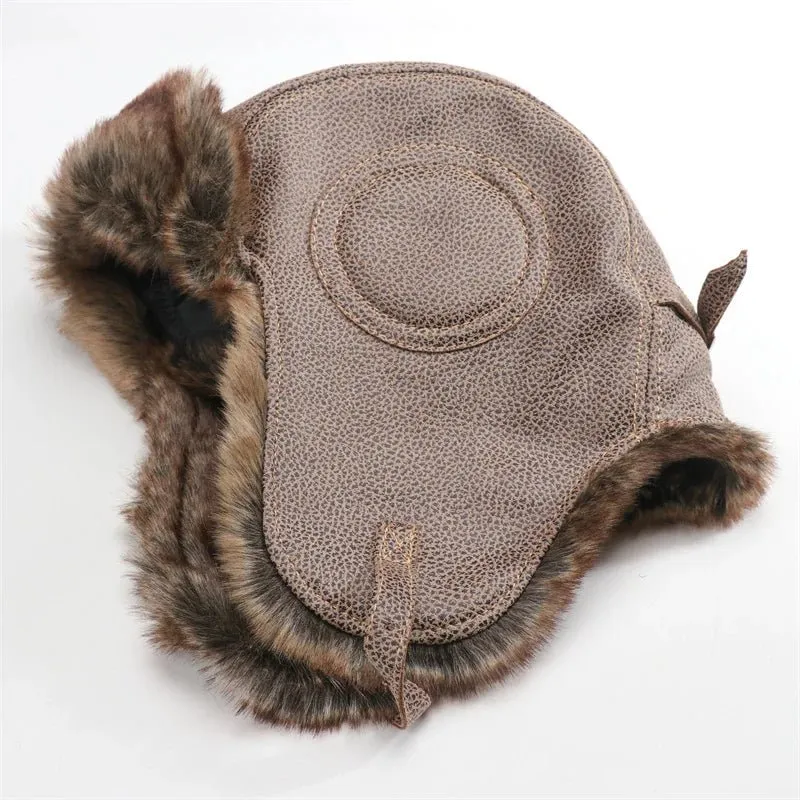 Leather Aviator Winter Hat With Goggles