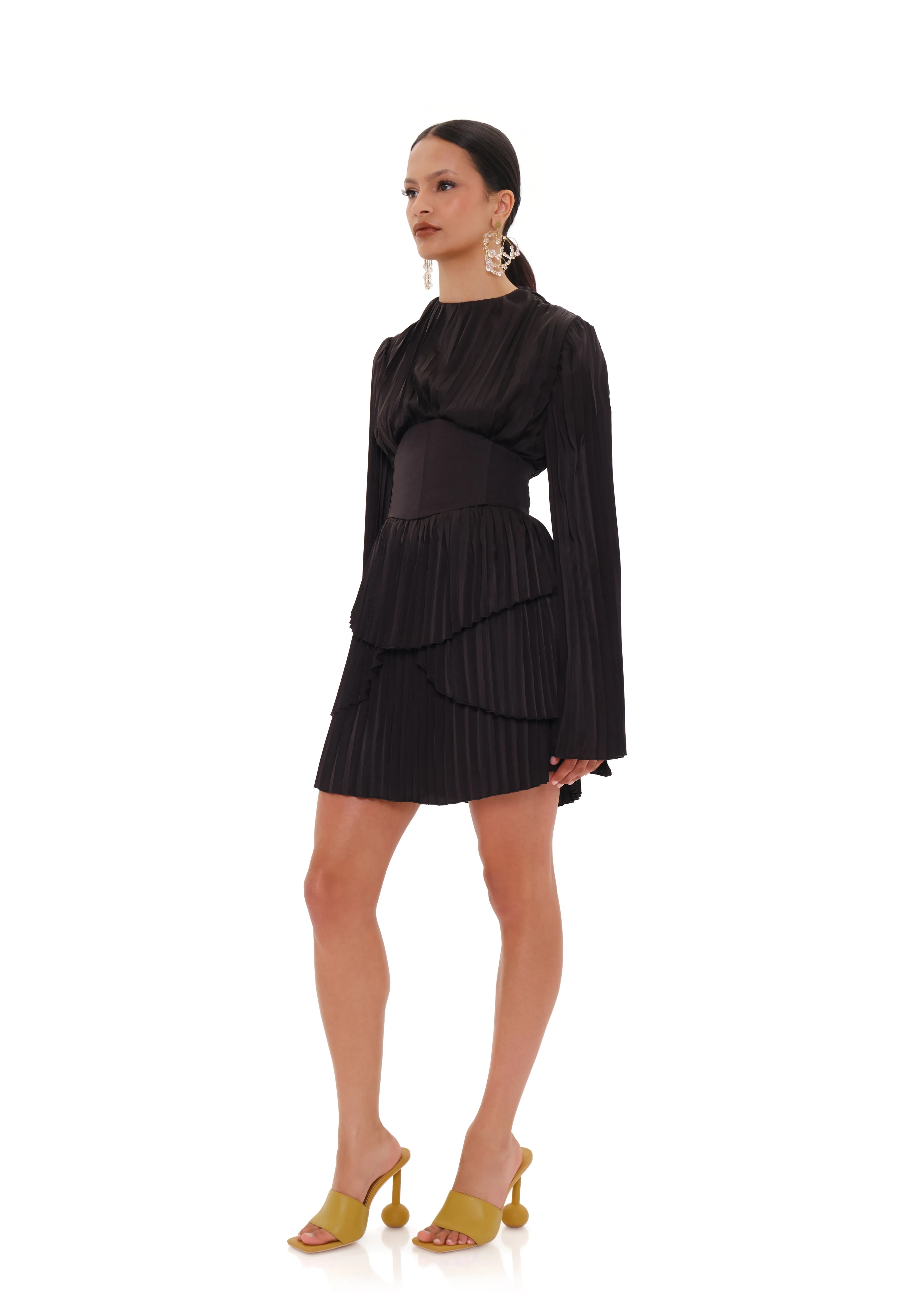 LENTI PLEATED MINI DRESS - BLACK