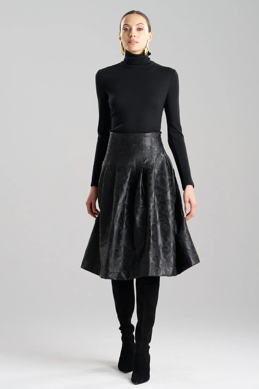 Leticia Embroidered Faux Leather Skirt