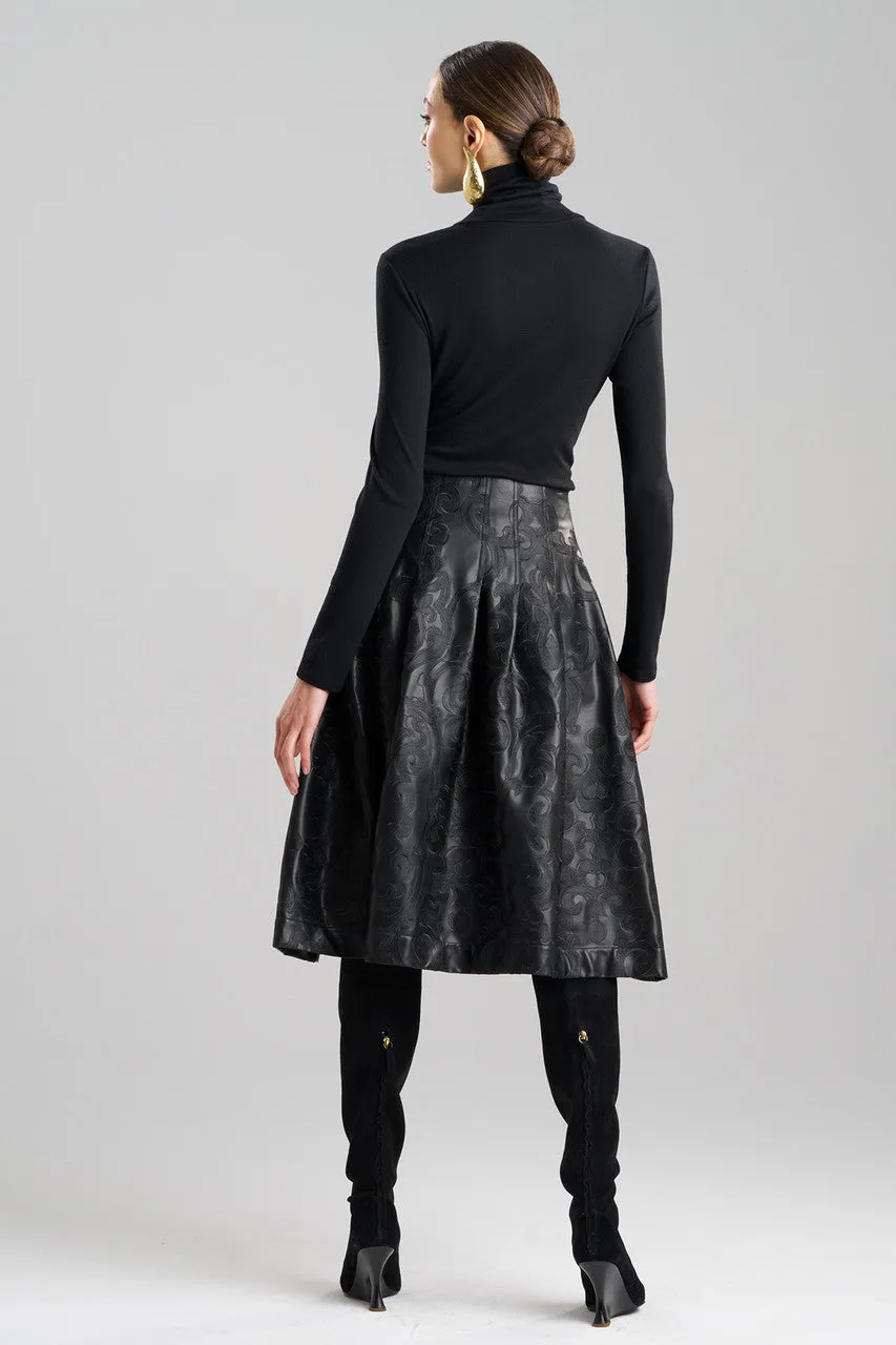 Leticia Embroidered Faux Leather Skirt