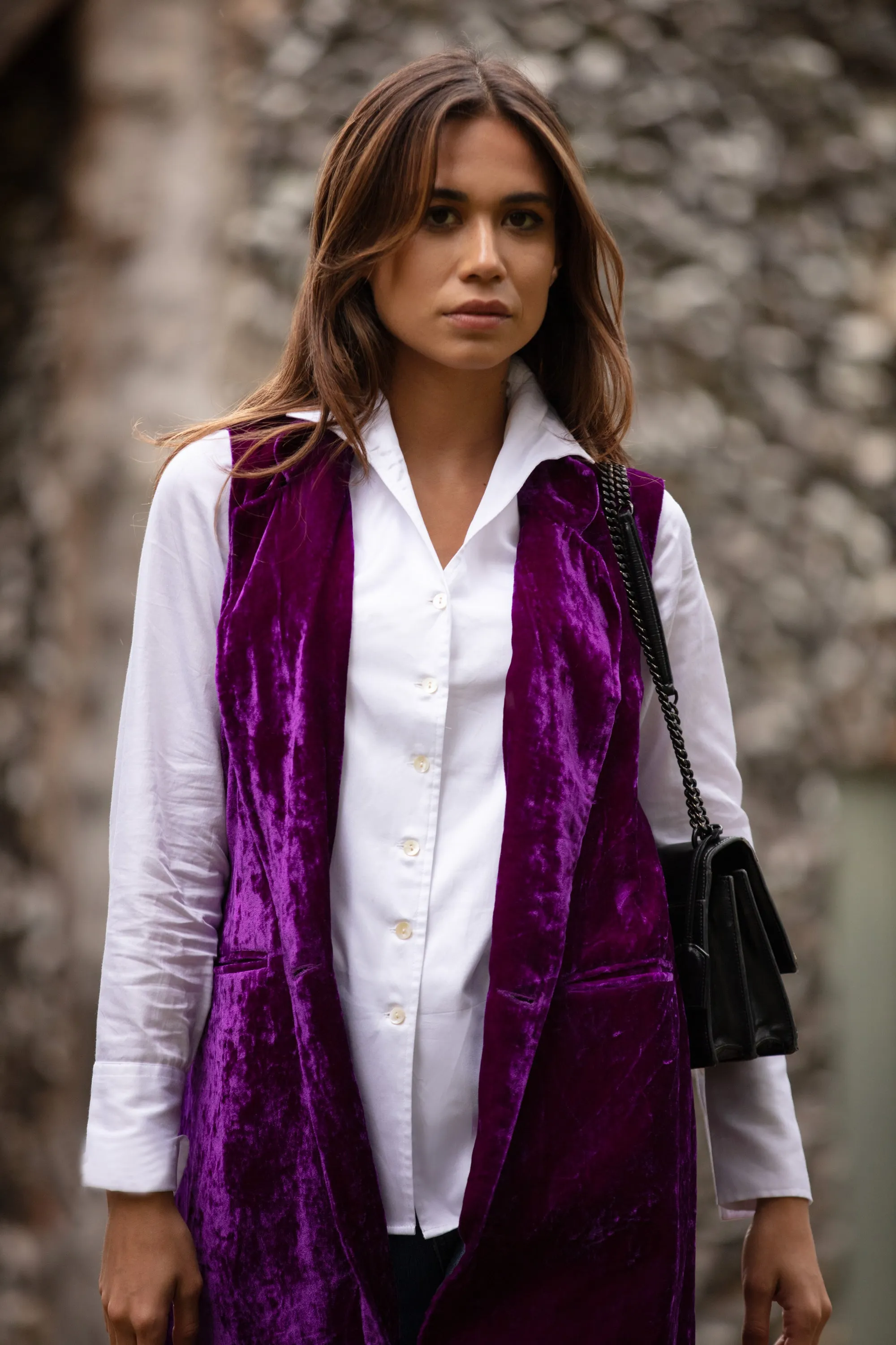 Long Silk Velvet Waistcoat In Violet