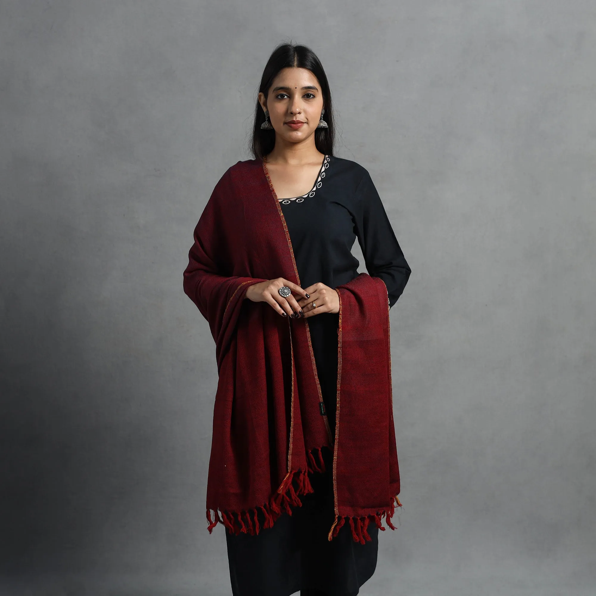 Maroon - Kumaun Handwoven Pure Merino Wool Shawl for Women 36