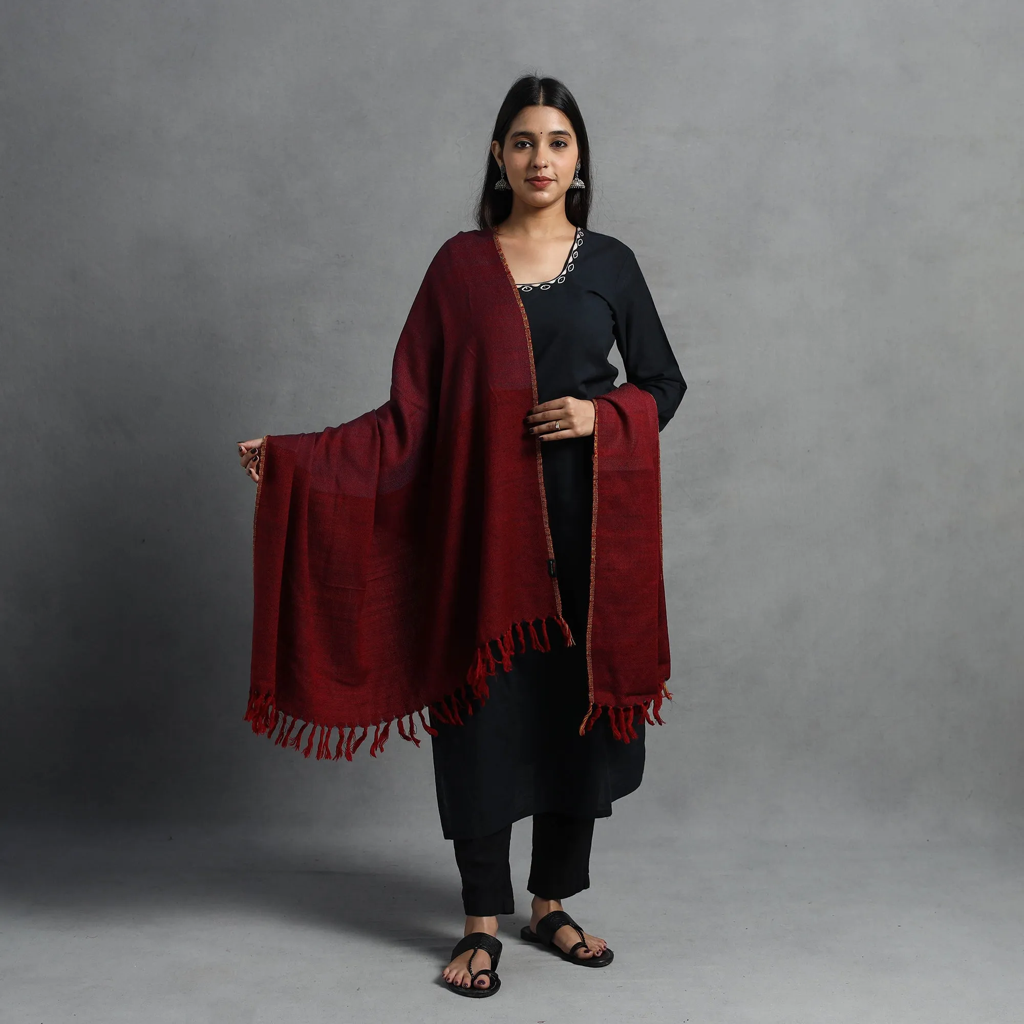 Maroon - Kumaun Handwoven Pure Merino Wool Shawl for Women 36